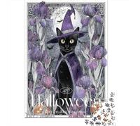Puzzles De 1000 Pièces pour Adolescents Halloween Witch Cat Art Print-6 Puzzle pour Adultes Jouet Décoration Murale Défi Difficile À Compléter 70x50cm/1000pcs
