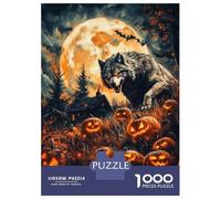 Puzzles De 1000 Pièces pour Adolescents Halloween Wolf and Pumpkins Puzzle Jeux De Famille Décoration Intérieure Cadeaux d'anniversaire Uniques 38x26cm/1000pcs