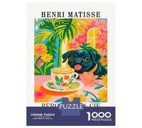 Puzzles De 1000 Pièces pour Adolescents Henri Matisse Pug and Coffee Art Puzzle pour Adolescents Améliore La Mémoire Stimulant À Compléter Apprentissage Jouets Éducatifs 52x38cm/1000pcs