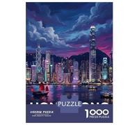 Puzzles De 1000 Pièces pour Adolescents Hong Kong Skyline at Dusk Puzzle pour Adultes Jeux Relaxants Décoration Parfaite, pour Toute La Famille 70x50cm/1000pcs