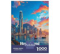 Puzzles De 1000 Pièces pour Adolescents Hong Kong Skyline at Sunset Puzzles pour Adolescents Découpe De Précision Stimule Le Cerveau Cadeaux Anti-Stress 70x50cm/1000pcs