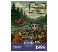 Puzzles De 1000 Pièces Pour Adolescents Illegal Lumberjacking Cartoon with Beaver And Raccoon Puzzle Pour Adultes Jeu Familial Course De Vitesse Manuelle Cadeaux Uniques Pour Anniversaire Et Noël 38x2