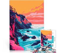 Puzzles de 1000 pièces pour Adolescents Illustration de la côte de l'Oregon à l'ambiance rétro Casse-tête Bon Cadeau 38x26cm