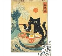 Puzzles De 1000 Pièces pour Adolescents Japanese Cat Ramen Wave Puzzles pour Adolescents : Un Jeu Éducatif Amusant Et Humoristique, Un Défi Intellectuel 38x26cm/1000pcs