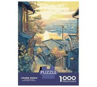 Puzzles De 1000 Pièces pour Adolescents Japanese Street Scene with Black Cat Puzzles pour Adultes Jeux De Société pour S'amuser en Famille Offrez-Leur des Cadeaux 52x38cm/1000pcs