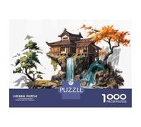 Puzzles De 1000 Pièces pour Adolescents Japanese Waterfall House Puzzle Jeux Relaxants Cadeaux pour Femmes Cadeaux De Noël Et d'anniversaire 38x26cm/1000pcs