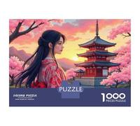 Puzzles De 1000 Pièces Pour Adolescents Japanese Woman in Kimono with Cherry Blossoms Puzzle Pour Adultes Jeu Familial Course De Vitesse Manuelle Cadeaux Uniques Pour Anniversaire Et Noël 70x50cm/1000