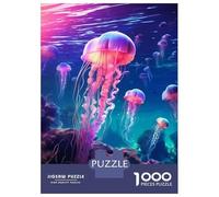 Puzzles de 1000 pièces pour adolescents Jellyfish Néon Glowing Puzzles pour adultes, jouets de bricolage pour le plaisir en famille pour anniversaire, Noël 52 x 38 cm/1000 pièces
