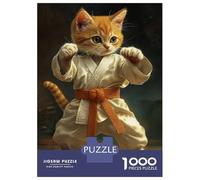 Puzzles De 1000 Pièces pour Adolescents Karate Cat Ready to Strike Puzzle Adulte Jeu Manuel Défi Difficile Cadeaux pour Amis Et Famille 38x26cm/1000pcs