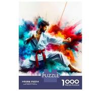 Puzzles De 1000 Pièces pour Adolescents Karate Fighter in Color Burst Puzzle Jeux Relaxants Décoration Murale Cadeaux pour Les Amis Et La Famille 52x38cm/1000pcs