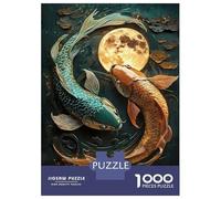 Puzzles De 1000 Pièces pour Adolescents Koi Fish and Moon Japanese Asian Yin and Yang Puzzles pour Adolescents, Jouets Anti-Stress, Cadeaux pour Femmes, Cadeaux Anti-Stress 70x50cm/1000pcs