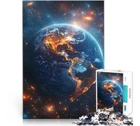 Puzzles de 1000 pièces pour Adolescents La Terre Vue de l'espace Globe Lumineux Lumières de la Ville Galaxie Jeu de Quiz Œuvre d'art 38x26cm
