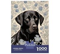 Puzzles de 1000 pièces pour adolescents Labrador noir à motif floral pour adultes, jouet de bricolage, anti-stress, idée cadeau pour toute la famille 52 x 38 cm/1000 pièces