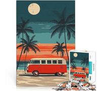 Puzzles de 1000 pièces pour Adolescents Le Van Vintage Beach Sunset Travel Impossible Convient pour la décoration de Bureau 52x38cm