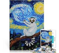 Puzzles de 1000 pièces pour Adolescents Lémurien dans la Nuit étoilée Jouets de Jeu avec Affiche et Feuille de Questions correspondantes 38x26cm