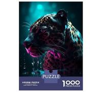 Puzzles De 1000 Pièces pour Adolescents Leopard Jaguar Neon Art Puzzle Jeux De Famille Décoration Intérieure Cadeaux d'anniversaire Uniques 38x26cm/1000pcs