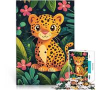 Puzzles de 1000 pièces pour Adolescents Léopard Mignon dans la Jungle Jeu de Quiz Chaque pièce est Unique - Jeu Familial Stimulant et Amusant 38x26cm