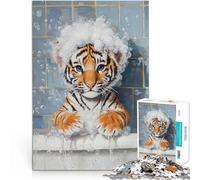 Puzzles de 1000 pièces pour Adolescents L'heure du Bain du bébé Tigre Casse-tête Activités Amusantes à la Maison, Cadeaux d'anniversaire, Cadeaux de Voyage, 38x26cm