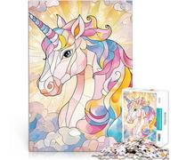 Puzzles de 1000 pièces pour Adolescents Licorne en vitrail Jouets de Jeu pour Cadeau Familial Cadeau Amusant 75x50cm