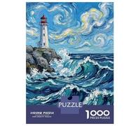 Puzzles De 1000 Pièces Pour Adolescents Lighthouse And Ocean Waves Painting Puzzles Pour Adolescents Vacances À La Maison Tuer Le Temps Stimuler Le Cerveau Amusant En Famille Et Soirée Jeux 70x50cm/10