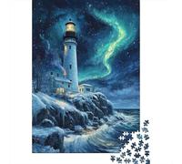 Puzzles De 1000 Pièces pour Adolescents Lighthouse Aurora Winter Scene Puzzles pour Adultes Jeux Relaxants Anti-Stress Stimule Le Cerveau 38x26cm/1000pcs