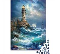 Puzzles De 1000 Pièces pour Adolescents Lighthouse in Stormy Sea Puzzles pour Adultes Jeux Relaxants Décoration Intérieure pour Anniversaire, Noël 52x38cm/1000pcs
