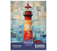 Puzzles De 1000 Pièces pour Adolescents Lighthouse Watercolor Art Patchwork Lighthouse at Sunset Puzzle pour Adultes Jeux De Famille Cadeaux pour Femmes Cadeaux Anti-Stress 52x38cm/1000pcs