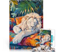 Puzzles de 1000 pièces pour Adolescents Lion Blanc endormi Jouets Jeux éducatifs Soulagement du Stress Cadeau Amusant 50x70cm