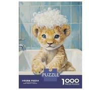 Puzzles De 1000 Pièces pour Adolescents Lion Cub Bath Time Puzzle Adulte Jeu Manuel Défi Difficile Cadeaux pour Amis Et Famille 52x38cm/1000pcs