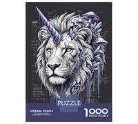 Puzzles De 1000 Pièces pour Adolescents Lion Unicorn with Crystals and Mushrooms Puzzles pour Adolescents, Jouets Anti-Stress, Cadeaux pour Femmes, Cadeaux Anti-Stress 52x38cm/1000pcs