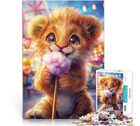 Puzzles de 1000 pièces pour Adolescents Lionceau Mignon avec de la Barbe à Papa Casse-tête Anniversaire et Cadeaux Uniques 75x50cm