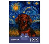Puzzles De 1000 Pièces pour Adolescents Longhaired Dachshund Starry Night Puzzles pour Adultes Jeux Relaxants Course De Vitesse Manuelle Cadeaux Anti-Stress 70x50cm/1000pcs