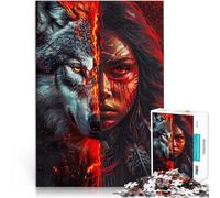 Puzzles de 1000 pièces pour Adolescents Loup amérindien Rouge Coupe de précision Activités Amusantes à la Maison, Cadeaux d'anniversaire, Cadeaux de Voyage, 26x38cm