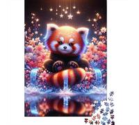 Puzzles De 1000 Pièces pour Adolescents Magical Red Panda with Flowers Puzzles pour Adultes Jeux De Société Cadeaux pour Femmes Stimule Le Cerveau 38x26cm/1000pcs