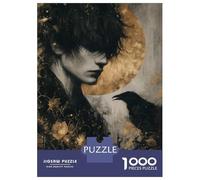Puzzles De 1000 Pièces pour Adolescents Man and Raven in Golden Moonlight Puzzles pour Adultes, Jouets Anti-Stress, Défi Difficile, Cadeaux d'anniversaire Et Cadeaux Uniques 52x38cm/1000pcs