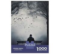Puzzles De 1000 Pièces pour Adolescents Man Sitting on Bench in Rain Puzzles pour Adultes Améliore La Mémoire Interaction Parent-Enfant Jouet Jeu Intellectuel 70x50cm/1000pcs