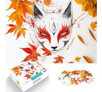 Puzzles de 1000 pièces pour Adolescents Masque Kitsune avec Feuilles d'automne Jeu intellectuel Idées Cadeaux 75x50cm