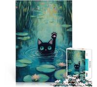 Puzzles de 1000 pièces pour Adolescents Mème du Chat de Monet dans Les Nénuphars Casse-tête pour Œuvre d'art 38x26cm