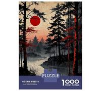 Puzzles De 1000 Pièces pour Adolescents Misty Red Moon Puzzles pour Adolescents Jeux Relaxants Course De Vitesse des Mains Aide À Stimuler Le Cerveau 38x26cm/1000pcs
