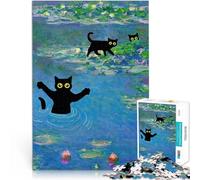 Puzzles de 1000 pièces pour Adolescents Monet Cat Nymphéas Réduction du Stress intéressante Cadeaux pour Les Amis et la Famille 75x50cm