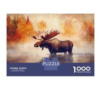 Puzzles De 1000 Pièces pour Adolescents Moose in Water with Autumnal Background Puzzle pour Adultes Jeux De Famille Cadeaux pour Femmes Cadeaux Anti-Stress 38x26cm/1000pcs