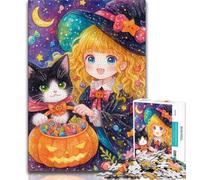 Puzzles de 1000 pièces pour Adolescents, Motif Chat et Fille animée Stimulez Votre Cerveau Jouets addictifs pour cultiver la Patience Superbe Cadeau (75x50cm)