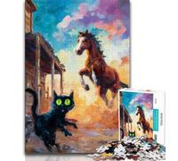 Puzzles de 1000 pièces pour Adolescents, Motif Chat Noir et Cheval, pour stimuler Le Cerveau, Jouets addictifs pour cultiver la Patience, Excellent Cadeau, 38x26cm