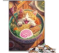 Puzzles de 1000 pièces pour Adolescents, Motif Chaton Mangeant des Nouilles À partir de 14 Ans Un Plaisir en Famille idéal comme Cadeau pour Toute la Famille 26x38cm