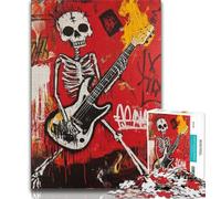 Puzzles de 1000 pièces pour Adolescents, Motif tête de Mort Jouant de la Guitare, Style Basquiat, Assemblage de Motifs Amusant à la Maison, Cadeau d'anniversaire, Cadeau de Voyage 50x75cm