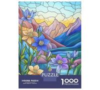 Puzzles De 1000 Pièces pour Adolescents Mountain Flowers Stained Glass Puzzle pour Adultes Jeux Amusants Améliorent La Mémoire Aide À Exercer Le Cerveau 38x26cm/1000pcs