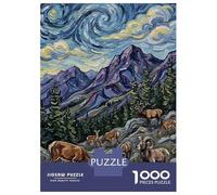Puzzles De 1000 Pièces Pour Adolescents Mountain Landscape with Deer And Ram Puzzles Pour Adolescents Vacances À La Maison Tuer Le Temps Stimuler Le Cerveau Amusant En Famille Et Soirée Jeux 38x26cm/1