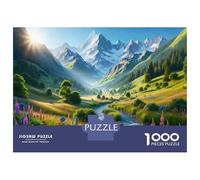 Puzzles De 1000 Pièces pour Adolescents Mountain Valley with River and Flowers Puzzles pour Adolescents Découpe De Précision Stimule Le Cerveau Cadeaux Anti-Stress 52x38cm/1000pcs