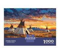 Puzzles De 1000 Pièces pour Adolescents Native American Teepees Sunset Puzzles pour Adultes Améliorent La Mémoire Casse-tête Difficile Et Stimulant Jeux De Réflexion en Famille 38x26cm/1000pcs