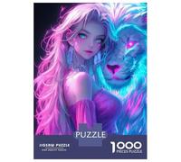Puzzles De 1000 Pièces pour Adolescents Neon Lion Girl Puzzles pour Adolescents, Jeu De Réflexion Amusant Et Humoristique, Cadeau d'anniversaire Unique 38x26cm/1000pcs